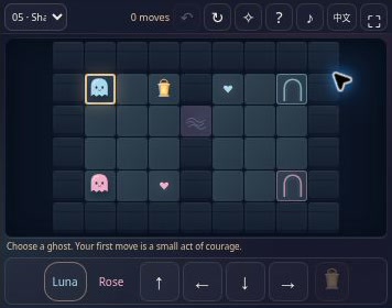 Haunted Hearts in a compact player with both character selectors and persistent direction buttons