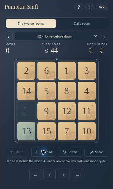 Pumpkin Shift compact layout with numbered board, direction pad and undo controls